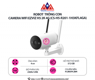 Camera Wifi  EZVIZ H5 2K 4G (CS-H5-R201-1H3KFL4GA) – Chống Nước IP67, AI Phát Hiện Người, Cảnh Báo Thông Minh