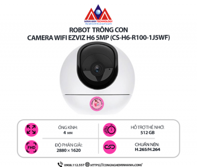 Camera WiFi EZVIZ H6 5MP (CS-H6-R100-1J5WF) - Quay quét 360°, Đàm thoại 2 chiều, AI phát hiện người, Ghi hình siêu nét