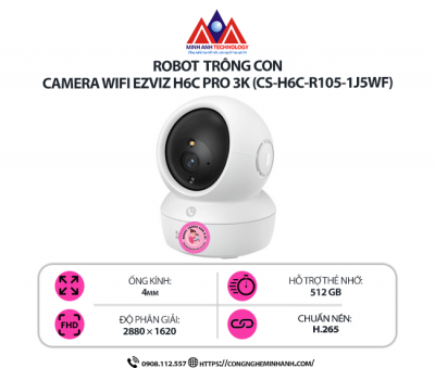 Camera WiFi EZVIZ H6C PRO 3K (CS-H6C-R105-1J5WF) – Góc quay rộng 360°, Đàm thoại 2 chiều, Phát hiện chuyển động AI, Độ phân giải 3K siêu nét