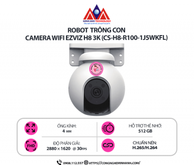 Camera Wifi EZVIZ H8 3K (CS-H8-R100-1J5WKFL) – Quay Quét 360°, Zoom 6X, Chống Nước IP66, Đàm Thoại 2 Chiều, Theo Dõi Thông Minh