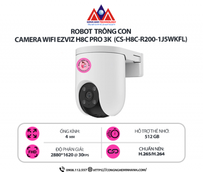 Camera WiFi EZVIZ H8C PRO 3K  (CS-H8C-R200-1J5WKFL) – Quay Quét 360°, Zoom Kỹ Thuật Số 6x, Chống Nước IP66, Đàm Thoại 2 Chiều