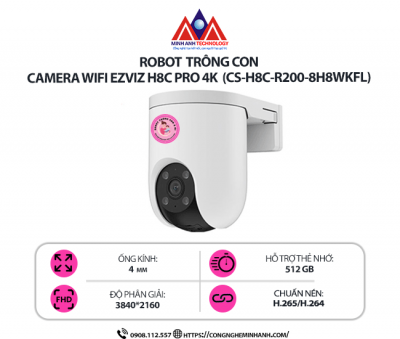 Camera Wifi EZVIZ H8C PRO 4K  (CS-H8C-R200-8H8WKFL) – Quay 360° Siêu Nét, AI Phát Hiện Người, Chống Nước IP67