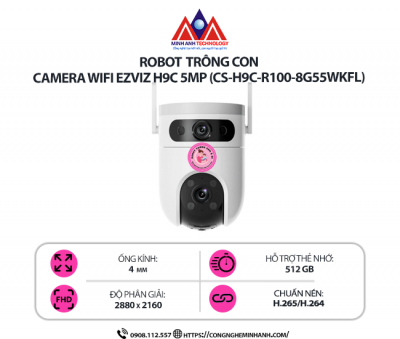 Camera WiFi EZVIZ H9C 5MP (CS-H9C-R100-8G55WKFL) – Quay Quét 360°, Đàm Thoại 2 Chiều, Chống Nước IP65, Hồng Ngoại Màu Ban Đêm