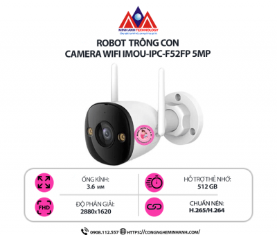 Camera WiFi IMOU IPC-F52FP 5MP - Full HD 2K, Góc rộng, AI nhận diện chuyển động