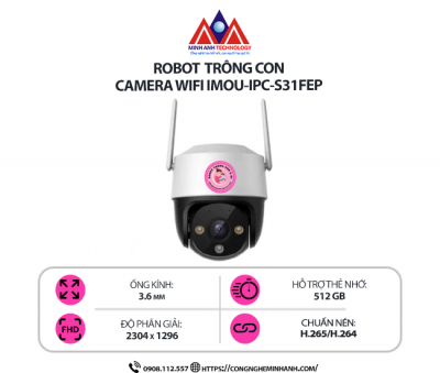 Camera WiFi IMOU IPC-S31FEP - Xoay 360°, Full HD 2K, AI phát hiện chuyển động