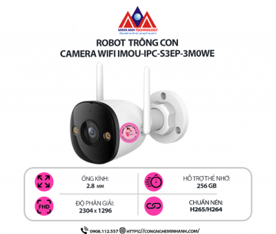 Camera Wifi IMOU IPC-S3EP-3M0WE – Camera an ninh ngoài trời 3MP, quay xoay 360, chống nước IP66, đàm thoại 2 chiều