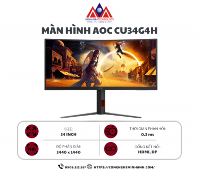 Màn Hình AOC CU34G4H (34 inch/ Cong/ VA/ WQHD/ 200Hz/ 0.3ms)