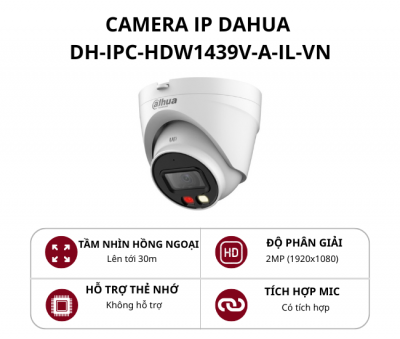 Camera IP Dome cố định Dahua 4.0MP Smart Dual Light có mic