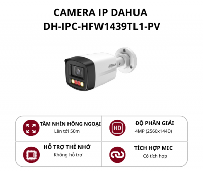 Camera IP thân cố định Dahua 4.0MP Smart Dual Light có mic báo động