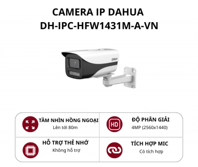 Camera IP thân cố định ngoài trời Dahua 4.0MP có mic