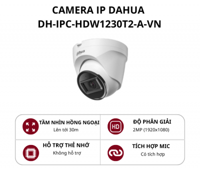 Camera Dome cố định trong nhà 2MP Dahua DH-IPC-HDW1230T2-A-VN