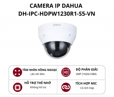 Camera Dome bán cầu trong nhà 2MP Dahua DH-IPC-HDPW1230R1-S5-VN
