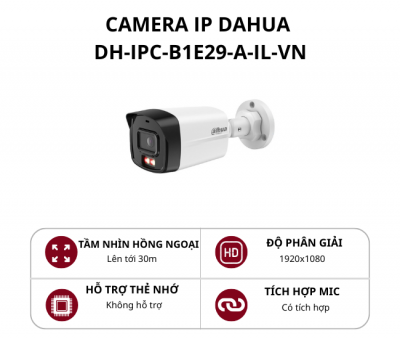 Camera IP thân cố định ngoài trời Dahua 2.0MP có mic (dòng ECO)