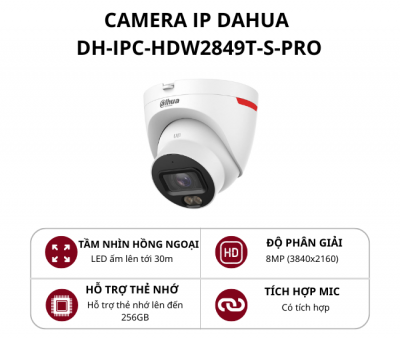 Camera Dome cố định Dahua 8.0MP WizColor có mic DH-IPC-HDW2849T-S-PRO