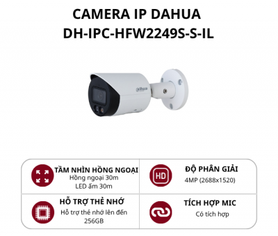 Camera IP thân Full Color ánh sáng kép thông minh Dahua 4MP DH-IPC-HFW2449S-S-IL