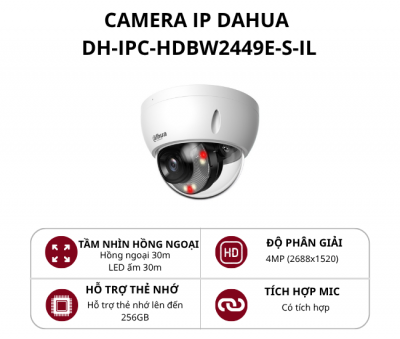 Camera IP Dome bán cầu Full Color ánh sáng kép thông minh Dahua 4MP DH-IPC-HDBW2449E-S-IL