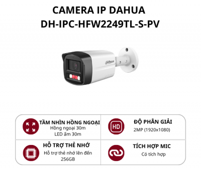 Camera IP thân 2MP Báo động chủ động Dahua DH-IPC-HFW2249TL-S-PV