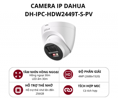 Camera IP Dome 4MP Báo động chủ động Dahua DH-IPC-HDW2449T-S-PV