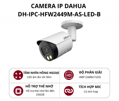 Camera IP thân Full Color 4.0MP Dahua DH-IPC-HFW2449S-S-LED