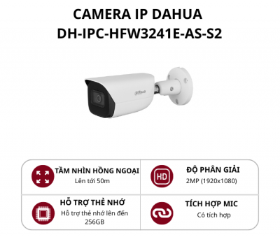Camera IP thân hồng ngoại 2.0MP Dahua DH-IPC-HFW3241E-AS-S2