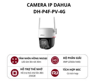 Camera 4G 4.0MP quay quét ngoài trời Dahua DH-P4F-PV-4G