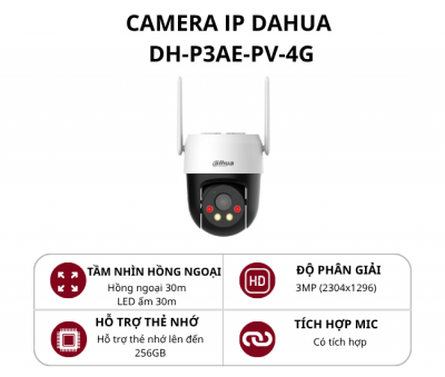 Camera 4G 3.0MP quay quét ngoài trời Dahua DH-P3AE-PV-4G