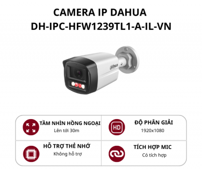 Camera IP thân cố định ngoài trời Dahua 2.0MP Smart Dual Light có mic