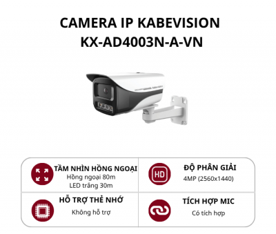 Camera IP thân cố định ngoài trời KBVision 4.0MP KX-AD4003N-A-VN