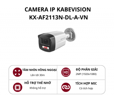 Camera IP thân cố định ngoài trời KBVision 2.0MP Smart Dual Light có mic KX-AF2113N-DL-A-VN