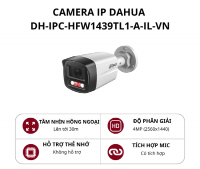 Camera IP thân cố định ngoài trời Dahua 4.0MP Smart Dual Light có mic