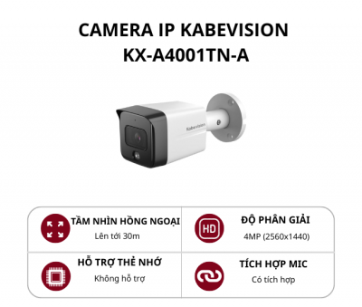 Camera IP thân kim loại cố định ngoài trời KBVision 4.0MP có mic KX-A4001TN-A