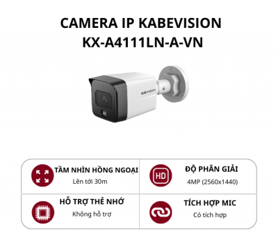 Camera IP thân cố định ngoài trời KBVision 4.0MP có mic KX-A4111LN-A-VN