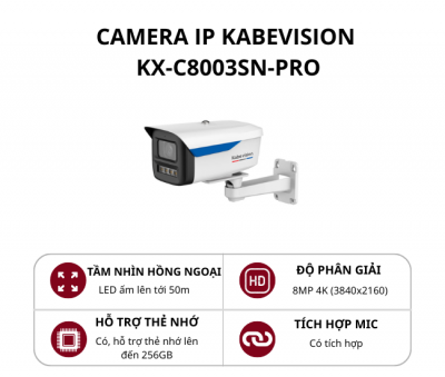 Camera IP thân cố định KBVision 8.0MP AI-PRO có mic KX-C8003SN-PRO
