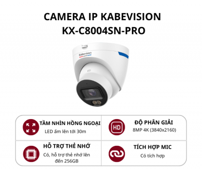 Camera Dome cố định KBVision 8.0MP AI-PRO có mic KX-C8004SN-PRO