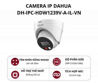 Camera IP Dome cố định trong nhà Dahua 2.0MP Smart Dual Light có mic
