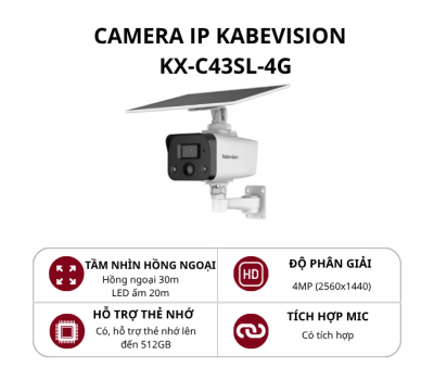 Camera 4G tích hợp tấm pin năng lượng mặt trời KBVision 4MP KX-C43SL-4G
