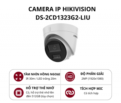 Camera IP bán cầu Hikvision 2MP Smart Hybrid Light DS-2CD1323G2-LIU