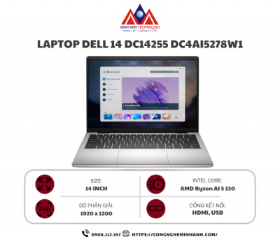 Laptop Dell 14 DC14255 DC4AI5278W1 (AI 5 330/ 16GB/ 512GB SSD/ 14 inch WUXGA/ Win 11/ Office/ Platinium Silver/ 1Y)