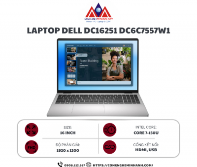 Laptop Dell 16 DC16251 DC6C7557W1 (Core 7 150U/ 16GB/ 1TB SSD/ MX 570A/ 16 inch FHD+/ Win 11/ Office/ Silver/ 1Y)