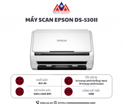 Máy Scan Epson DS-530II (A4/A5/ Đảo mặt/ ADF/ USB)