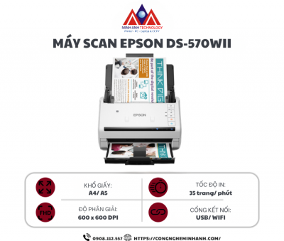 Máy Scan Epson DS-570WII (A4/A5/ Đảo mặt/ ADF/ USB/ Wifi)