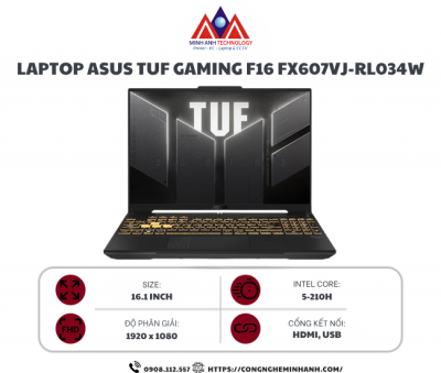 Laptop ASUS TUF Gaming F16 FX607VJ-RL034W (Intel Core 5 210H/ RTX 3050 6GB/ 16 inch FHD 144Hz/ 16GB/ 512GB/ Win 11/ Xám)