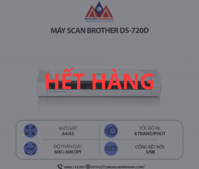 Máy scan Brother DS-720D -  Scan Tài Liệu 2 Mặt Tự Động, Kết Nối USB, Tốc Độ Cao