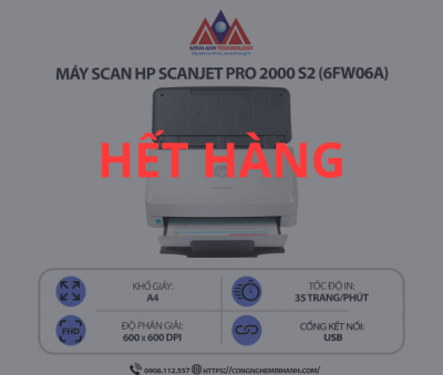 Máy Scan HP ScanJet Pro 2000 s2 (6FW06A) - Scan tài liệu 2 mặt tự động, kết nối cổng USB, tốc độ cao, khay ADF 50 tờ