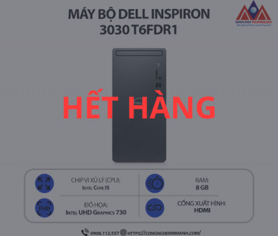 Máy bộ Dell Inspiron 3030 T6FDR1 (i5 14400/ Ram 8GB/ SSD 512GB/ Windows 11/ 1Y)