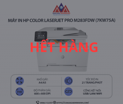 Máy in HP Color LaserJet Pro M283FDW (7KW75A) - In màu laser đơn năng, scan, copy, fax, in 2 mặt tự động, kết nối mạng Wifi