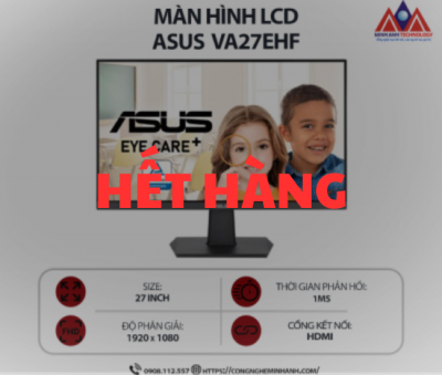 Màn hình máy tính Asus Gaming VA27EHF (27 inch IPS/ 1920 x 1080/ 250cd/m2/ 1ms/ 100Hz), bảo hành 24 tháng