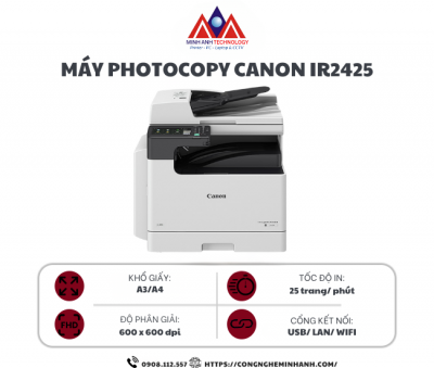 Máy photocopy Canon IR2425 + Khay + Mực + Chân kê (In đảo mặt| Copy| Scan| ADF| A3| A4| USB| LAN| WIFI)