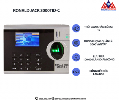 Máy Chấm Công Vân Tay Ronald Jack 3000TID-C