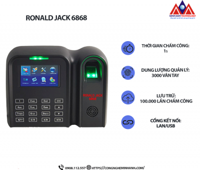 Máy Chấm Công Vân Tay Ronald Jack 6868